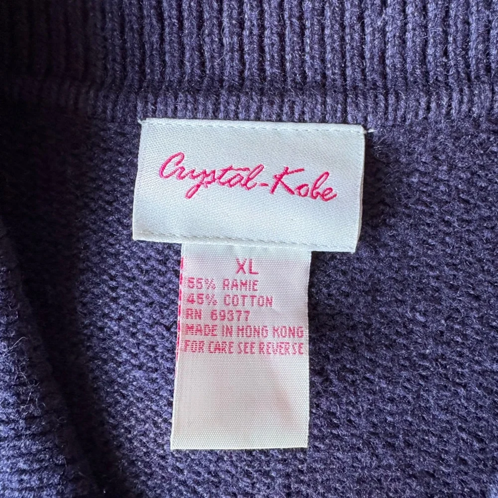 Vintage Crystal-Kobe Navy Full Zip Cardigan Leaf Fall Embroidery Collared Comfy